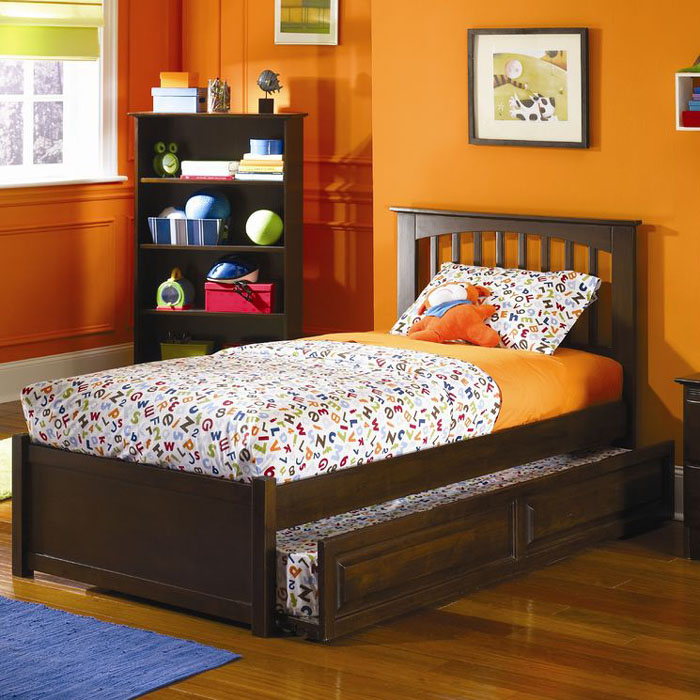 Atlantic Brooklyn Twin Platform Bed with Flat Panel Footboard and Trundle