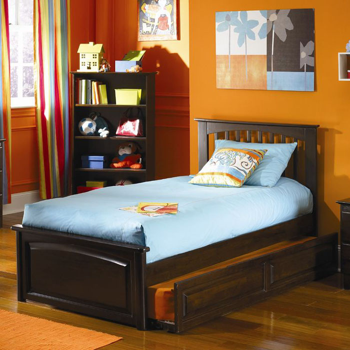 Atlantic Brooklyn Twin Platform Bed with Raised Panel Footboard and Trundle