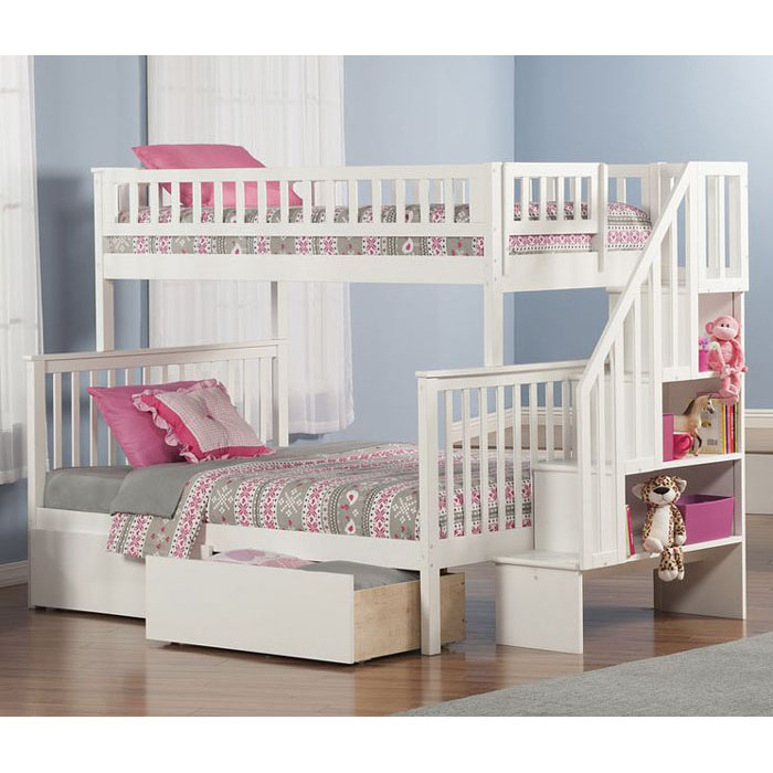 Atlantic Woodland Twin Over Full Bunk Bed with Drawers and Staircase