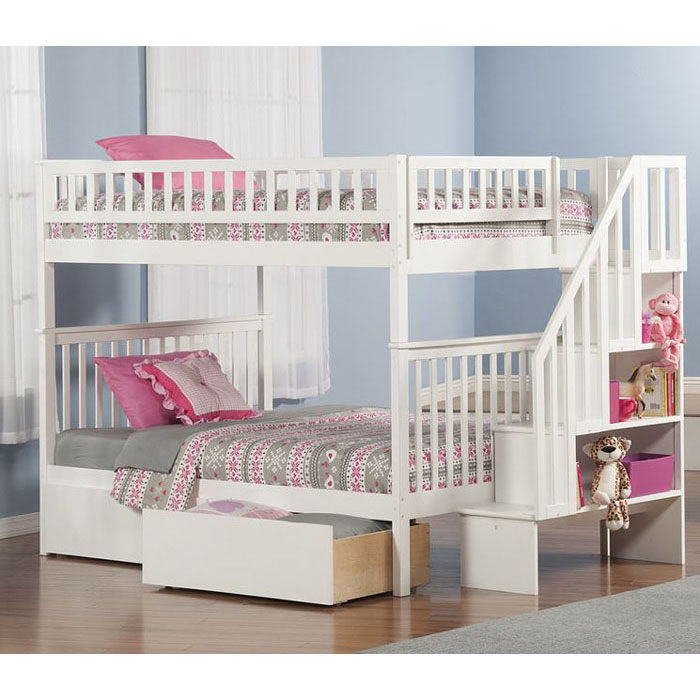 Atlantic Woodland Full Over Full Bunk Bed with Drawers and Staircase