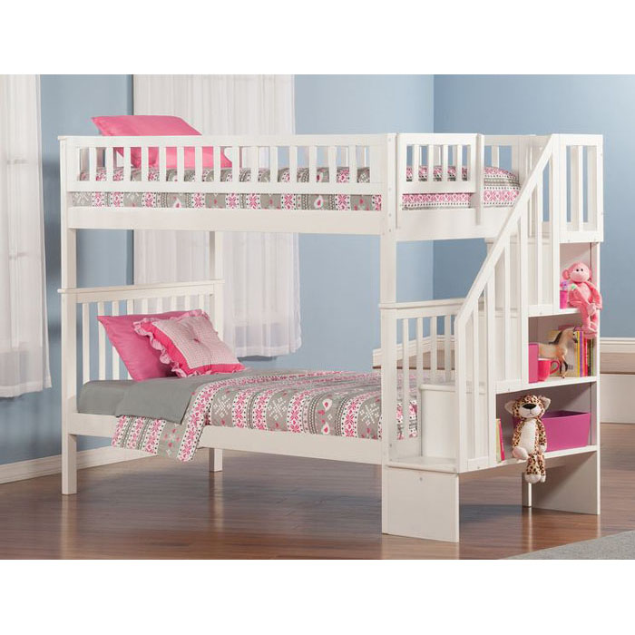 Atlantic Woodland Twin Over Twin Bunk Bed with Staircase