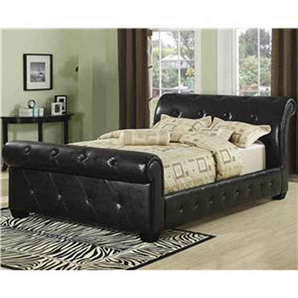 Coaster Traditional Button Tufted Faux Leather Upholstered Queen Sleigh Bed
