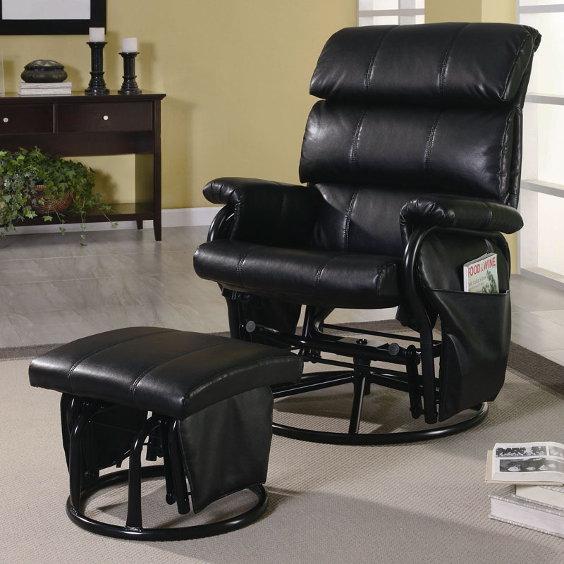 Coaster Black Leatherette Glider with Ottoman